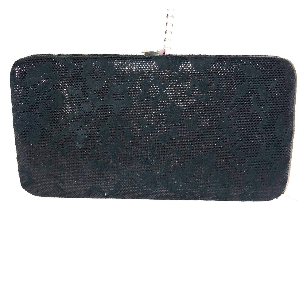 Black floral print bifold snap wallet